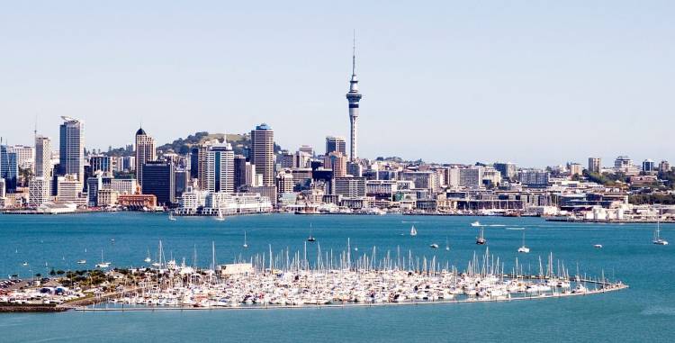 View across Auckland Harbor to the city.