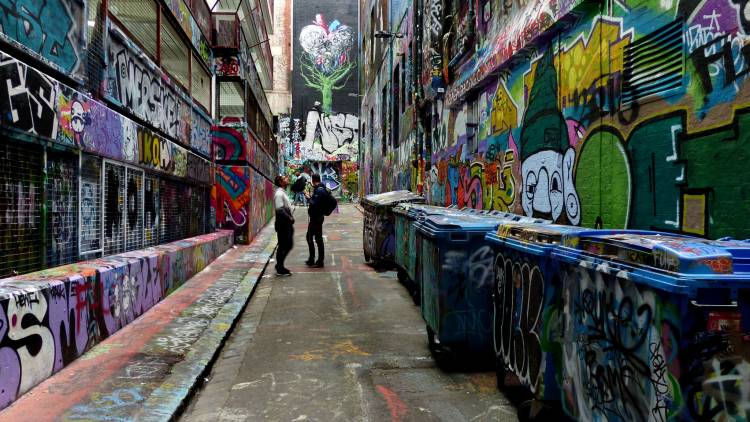 Melbourne is home to a series of laneways covered in colorful street art.